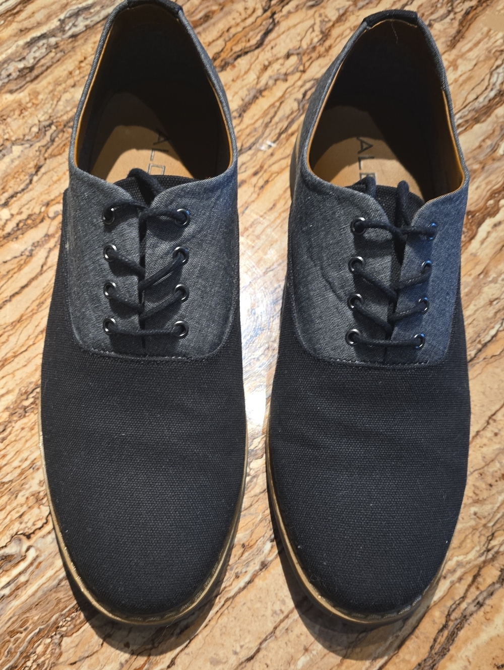 Aldo Black Canvas and Dark Gray Derby Shoes Mens Size 11.